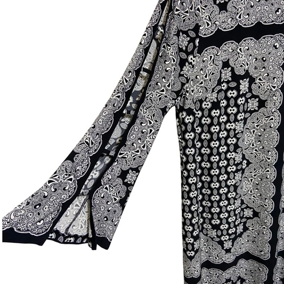 Chicos Black White Paisley Print Long‎ Sleeve Shift Whimsigoth Boho Dress Size 2 - Picture 6 of 10